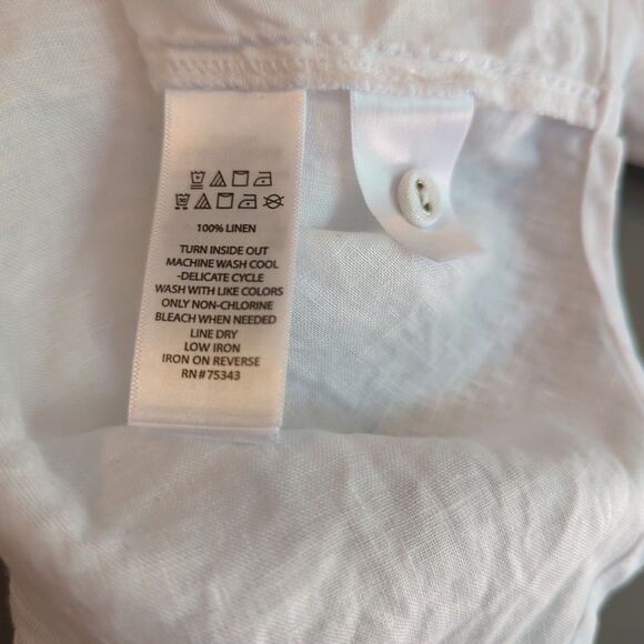 Sigrid Olsen Linen Top Womens Medium White Tunic Roll Tab Sleeve Pocket - Picture 7 of 7